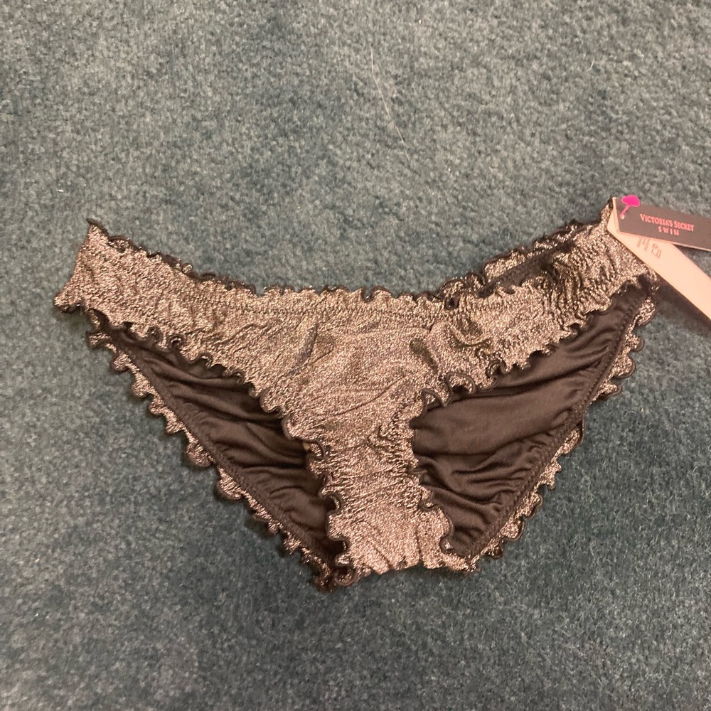 Victoria’s Secret Metallic Bikini Bottoms Black Silver XS NWT